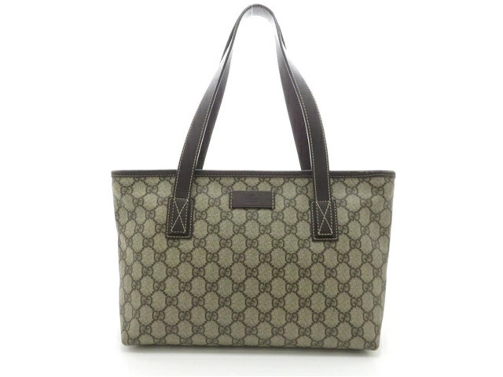 Gucci Tote Bag GG Canvas Calfskin Dark Brown Beige Cream
